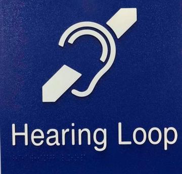 Hearing Loop Braille Sign - Blue/Silver