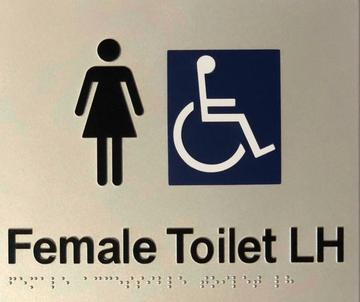 Female Toilet LH Braille Sign - Blue/Silver